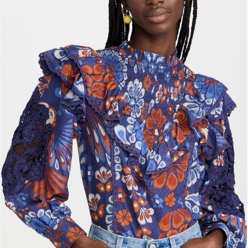 FARM Rio Pineapple Flowers Navy Blouse